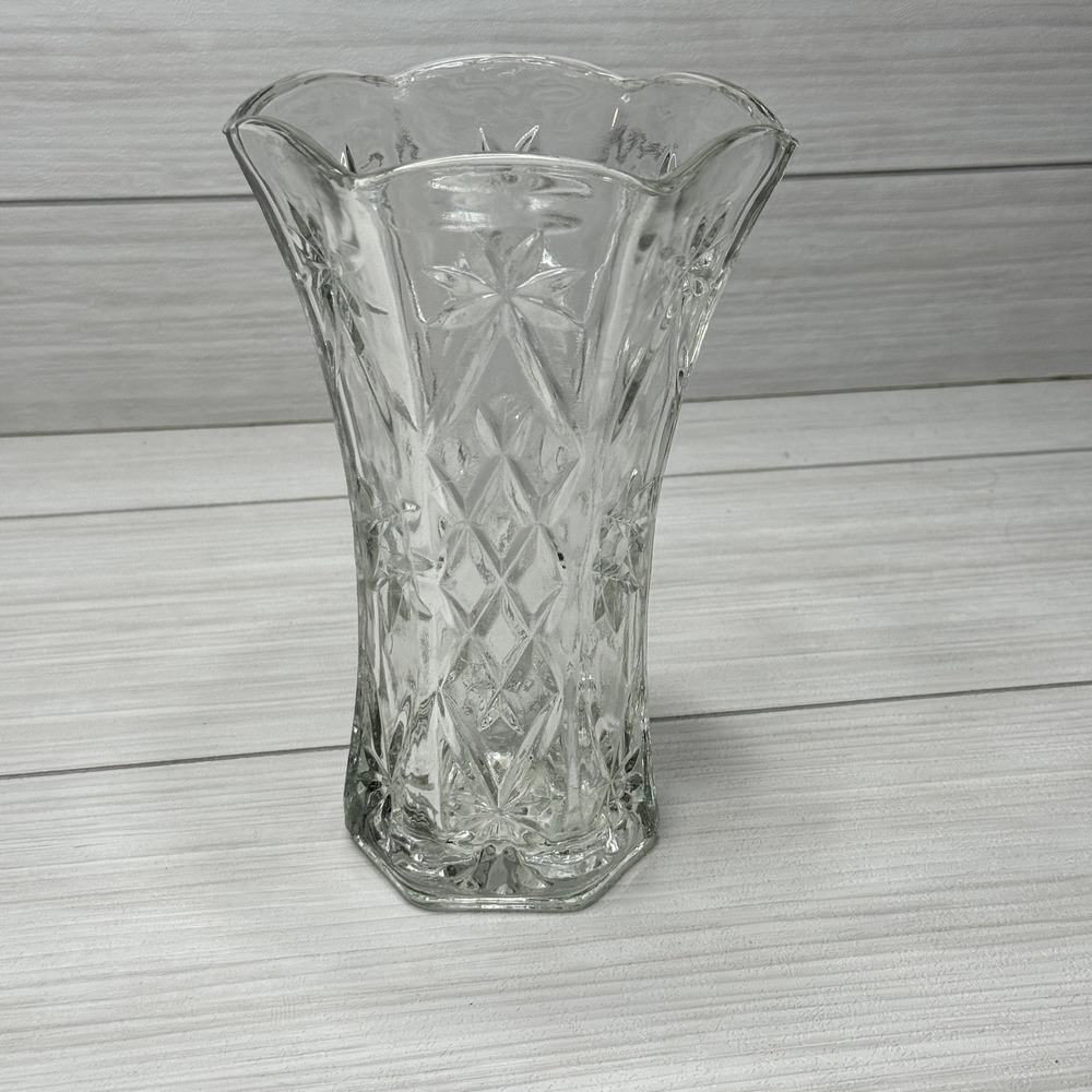 Vintage Clear Pressed Glass Star Of David Pattern 8" Traditional Tablescape MCM